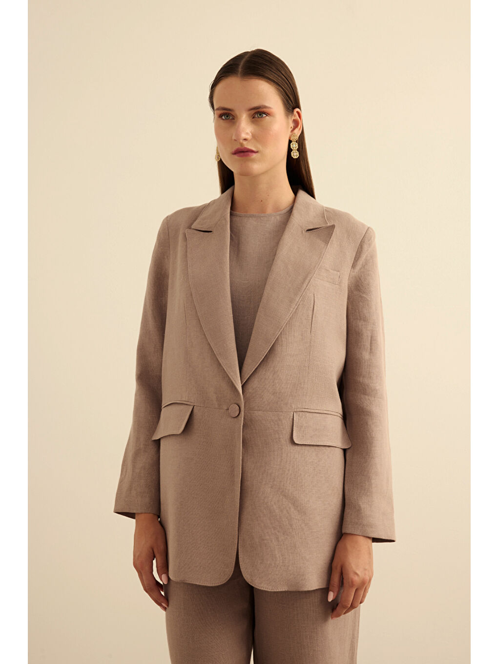 Bej Vizon Keten Ceket-2