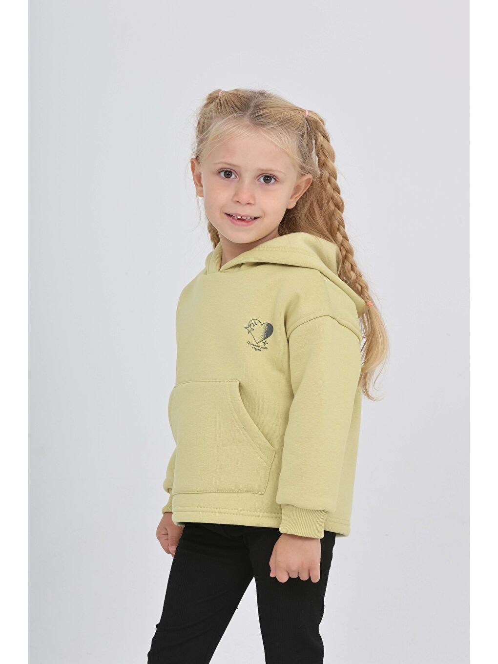 Yeşil Kız Çocuk Kalp Baskılı Sweatshırt-3