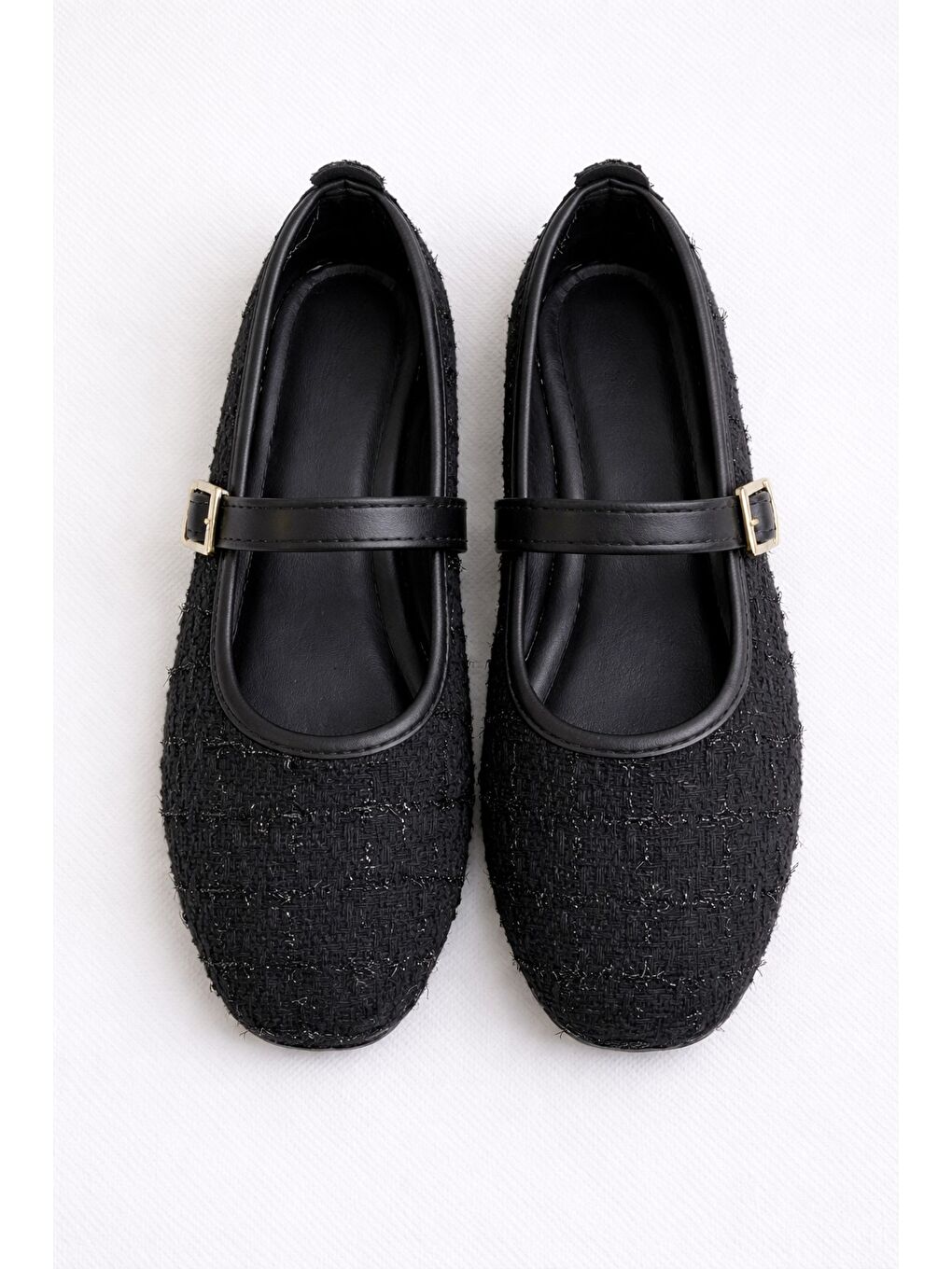 Siyah SH-200 Tiftikli Düz Babet Günlük Kadın Ayakkabı Mary Jane Ev Babeti-2