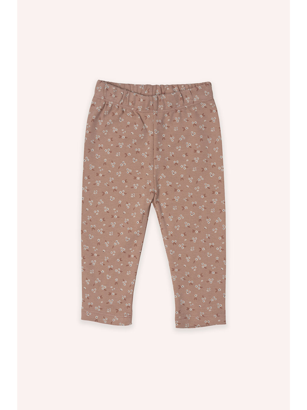 Yenidoğan Çiçek Baskılı Beli Lastikli Ekru Tayt