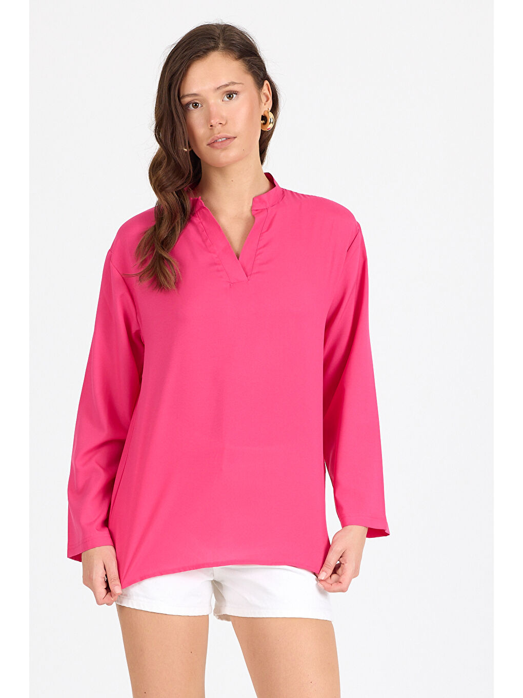 Fuşya Bayan Dik Yaka Bluz 1978-2