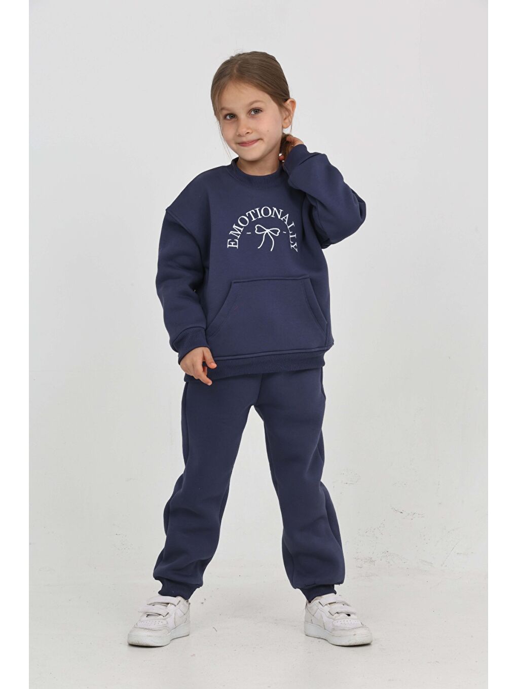 İndigo Kız Çocuk Fiyonk Nakışlı Eşofman Takım-1
