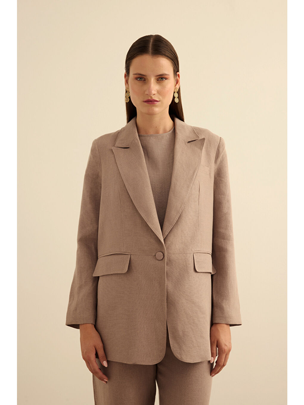 Bej Vizon Keten Ceket-3