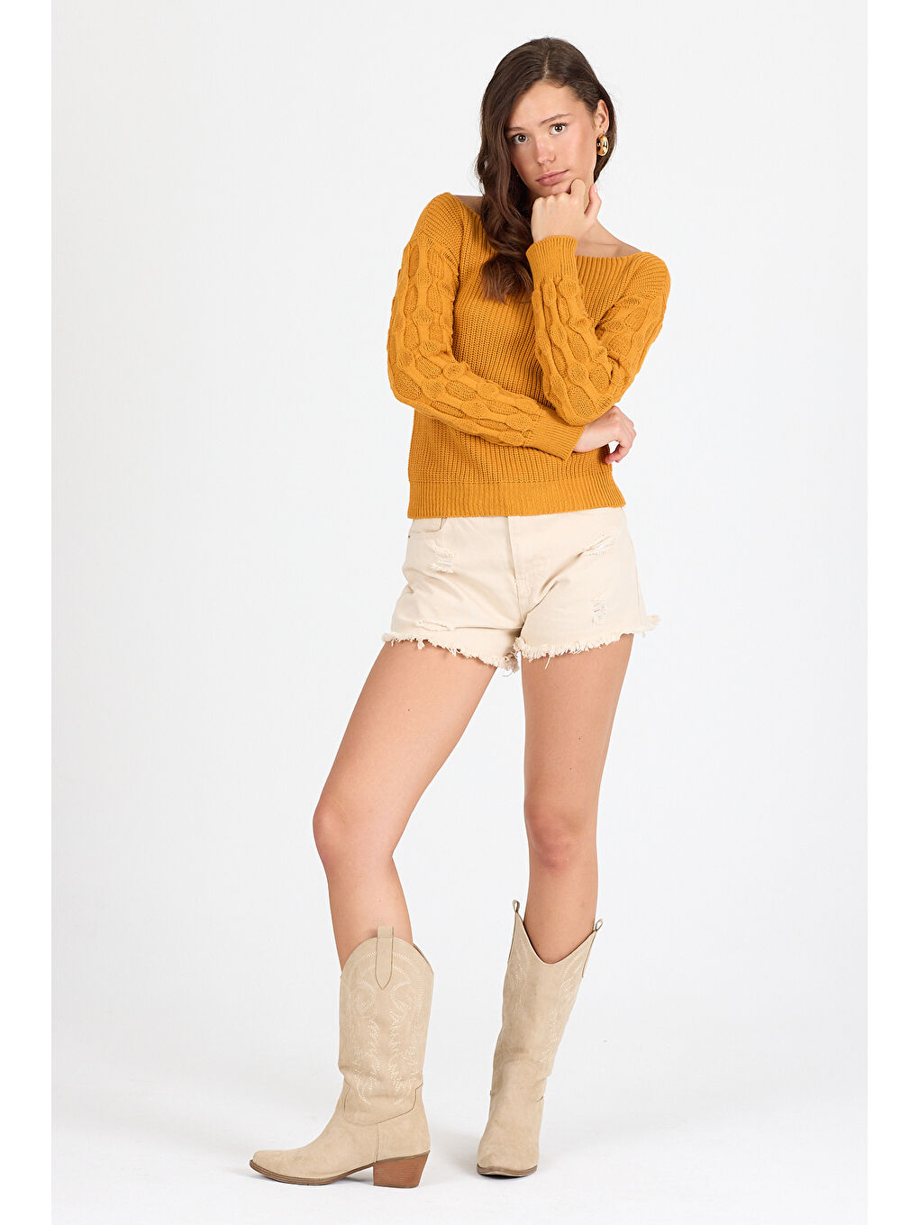 Sarı Kadın Selanik Örgü Triko Bluz 2699 (Standart Beden s-m-l-xl Beden Uyumludur)-3