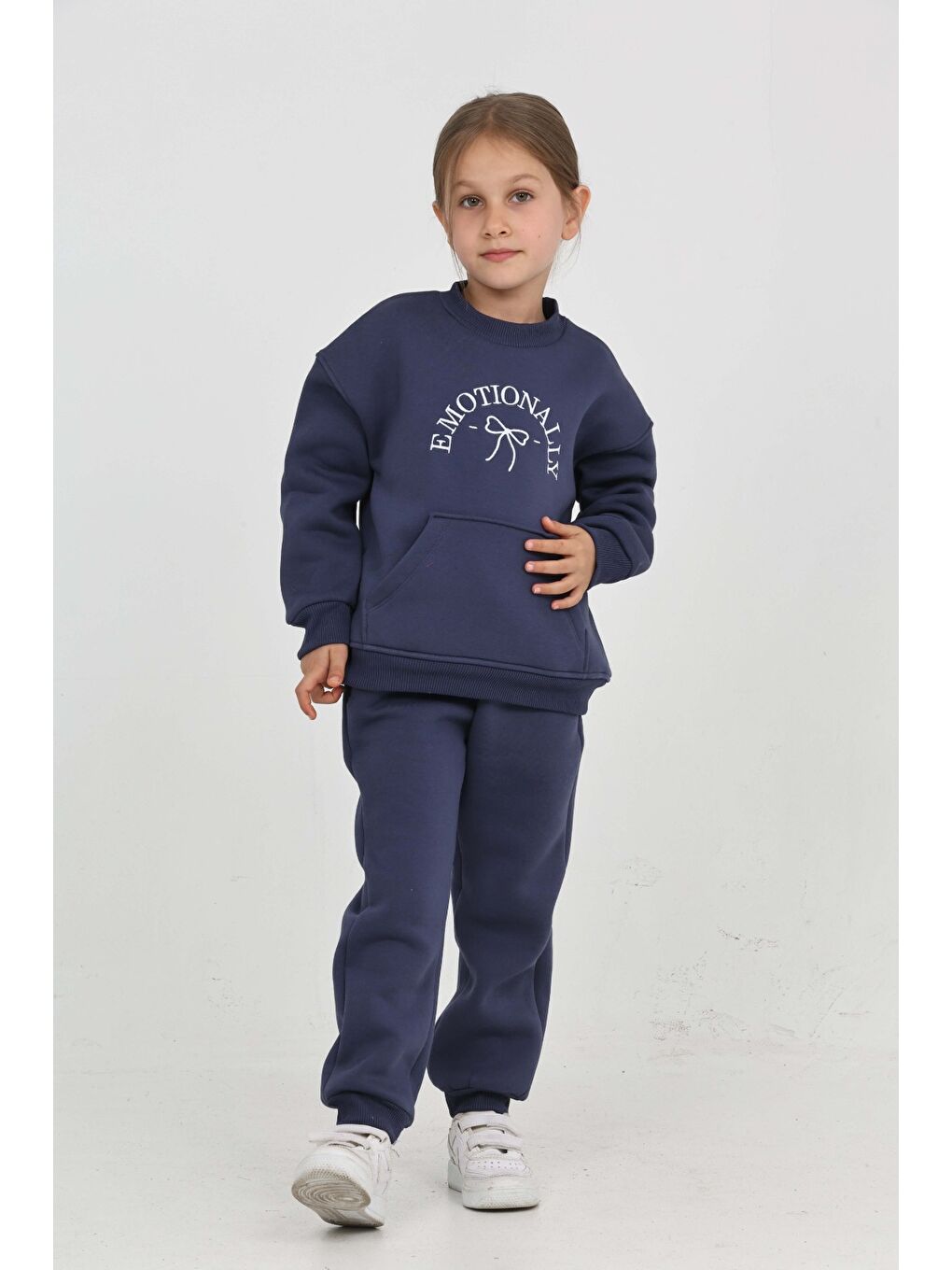 İndigo Kız Çocuk Fiyonk Nakışlı Eşofman Takım-3