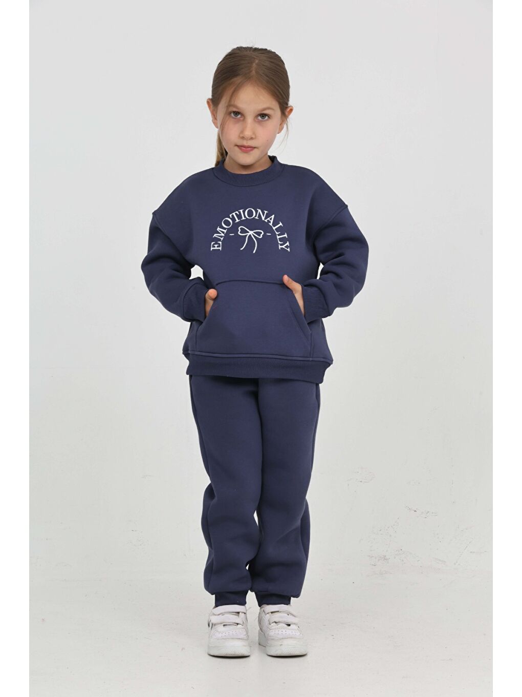 İndigo Kız Çocuk Fiyonk Nakışlı Eşofman Takım-4