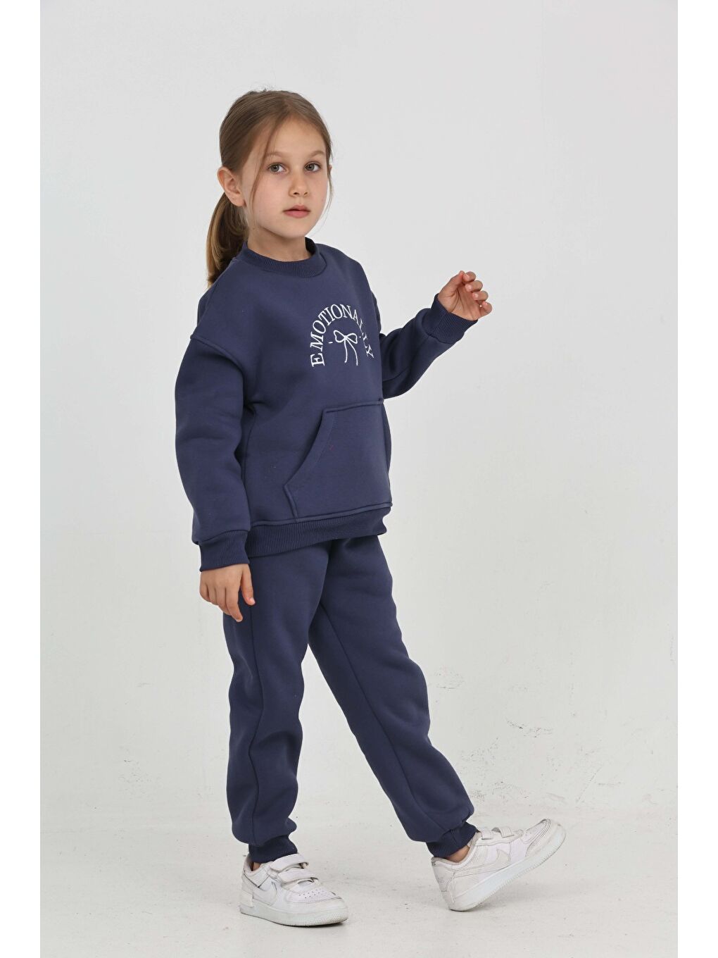 İndigo Kız Çocuk Fiyonk Nakışlı Eşofman Takım-5