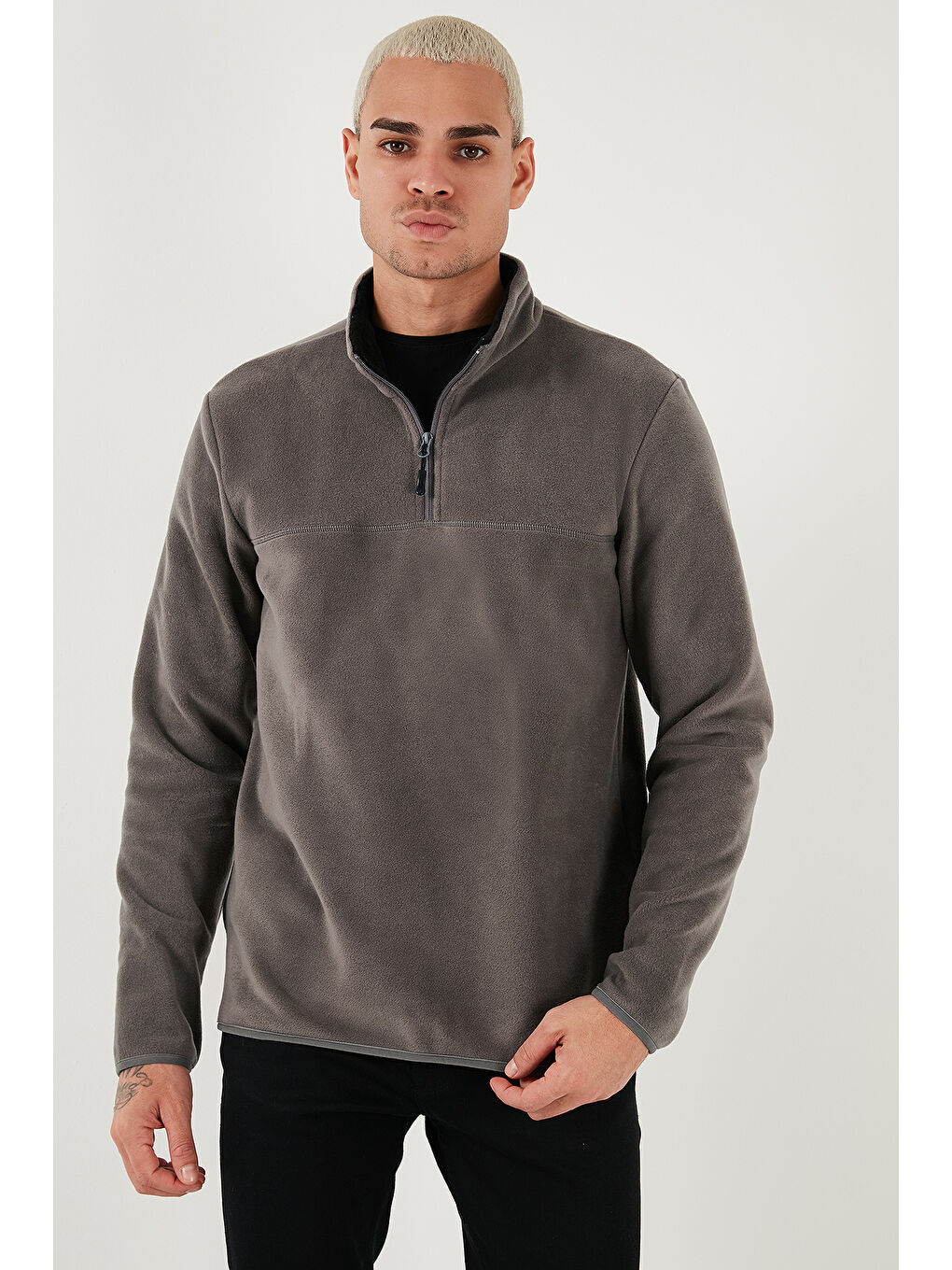 Gri Regular Fit Anti-Pilling Tüylenme Yapmayan Bato Yaka Kışlık Şardonlu Erkek Polar 5906001-2