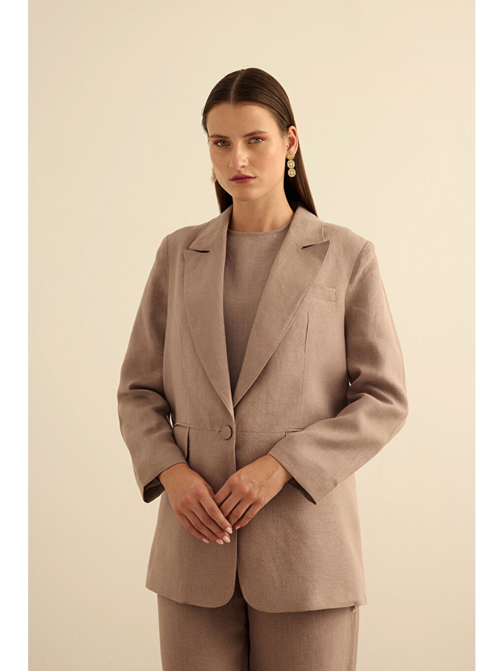 Bej Vizon Keten Ceket-4