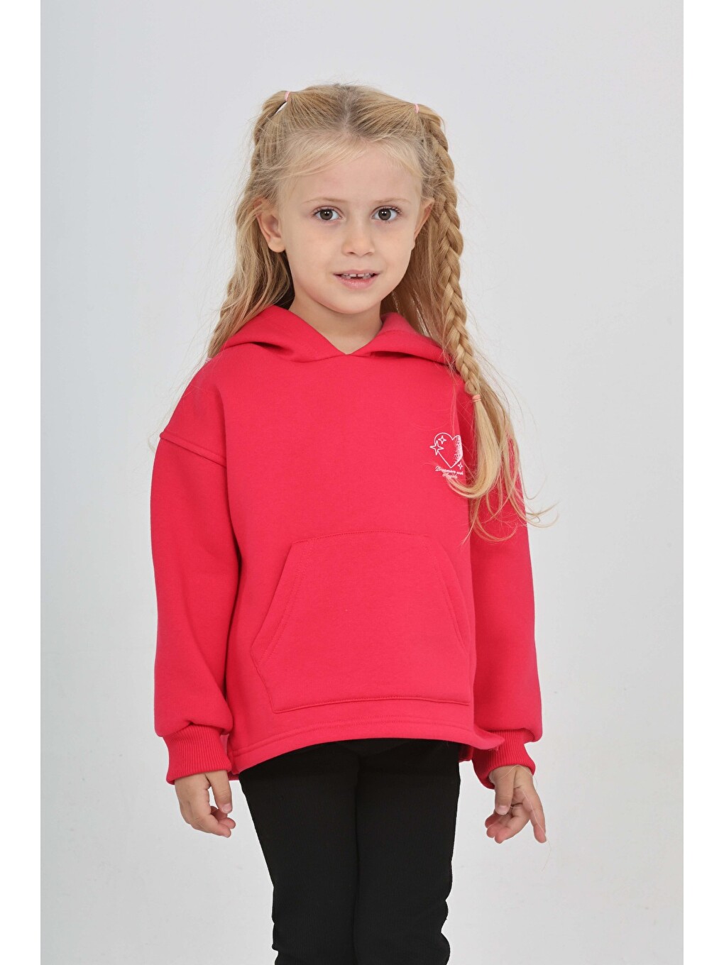 Fuşya Kız Çocuk Kalp Baskılı Sweatshırt