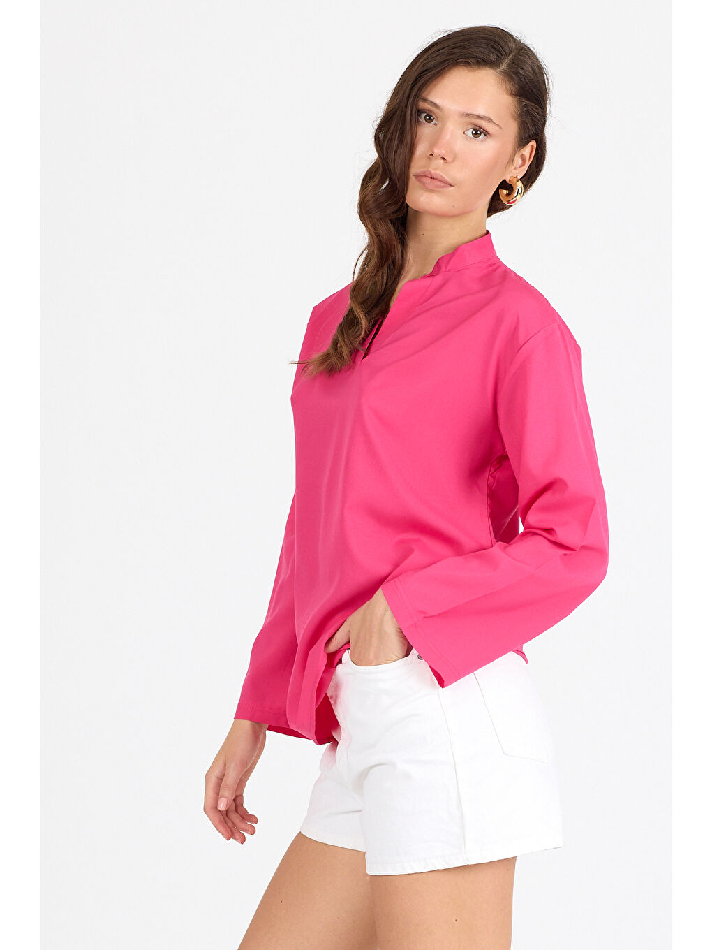 Fuşya Bayan Dik Yaka Bluz 1978-3