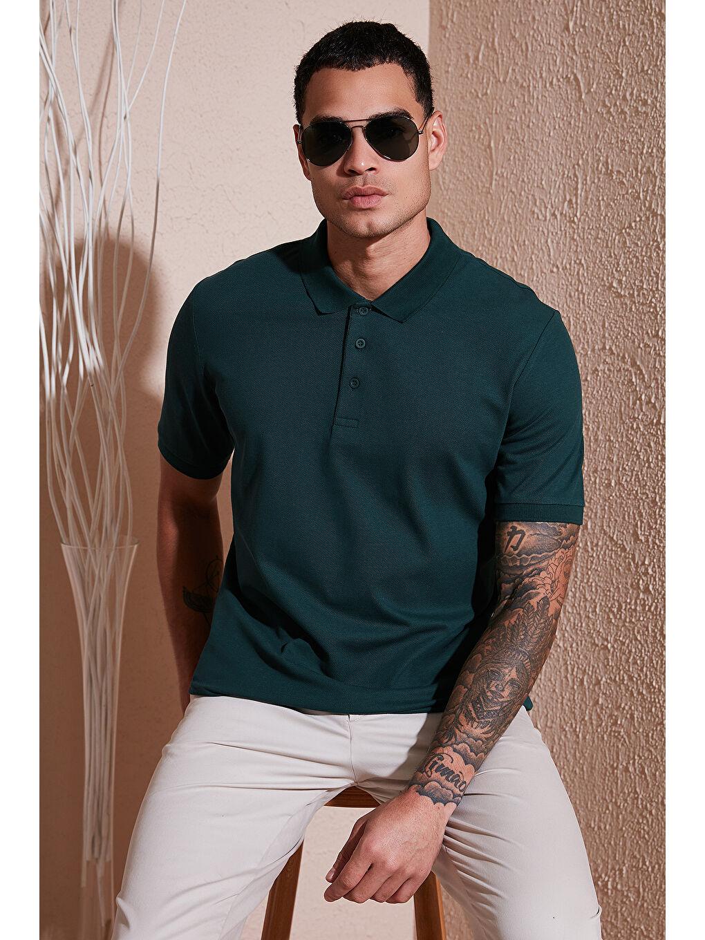 Yeşil % 100 Pamuk Regular Fit Düğmeli Erkek Polo Yaka T Shirt 5902127