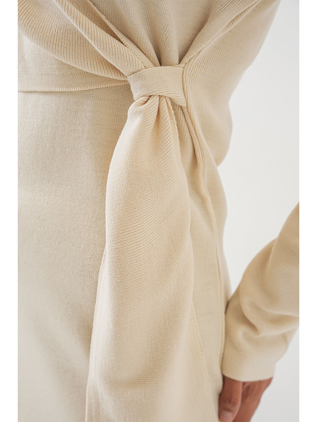 Kadın Kruvaze Yaka Triko Elbise 15928 - Ekru-4