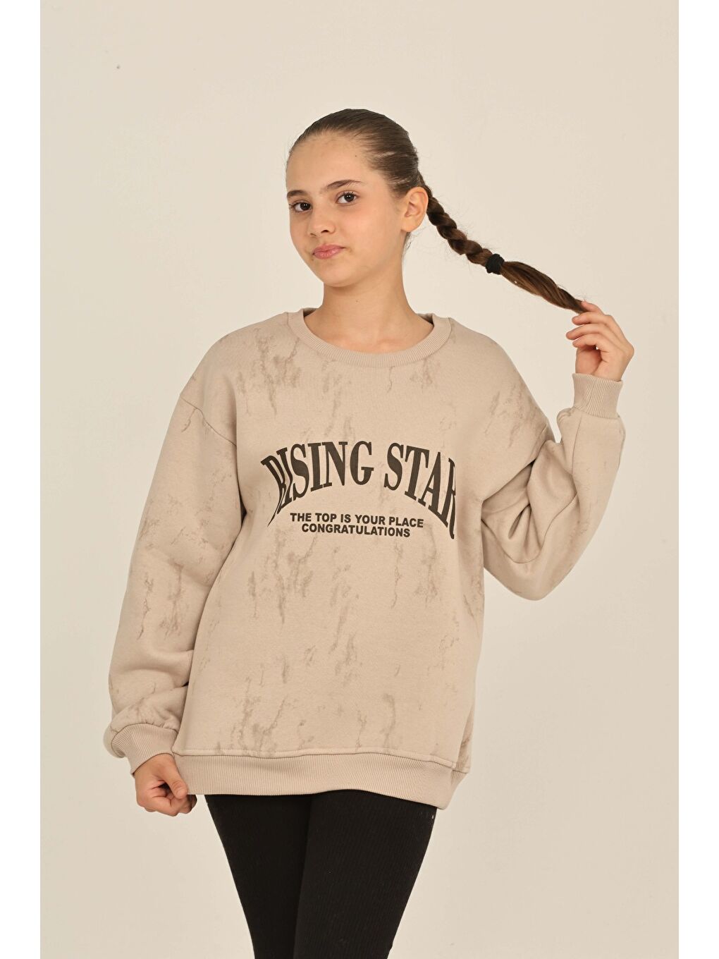 Bej Kız Çocuk Rısıng Star Baskılı Sweatshirt-1