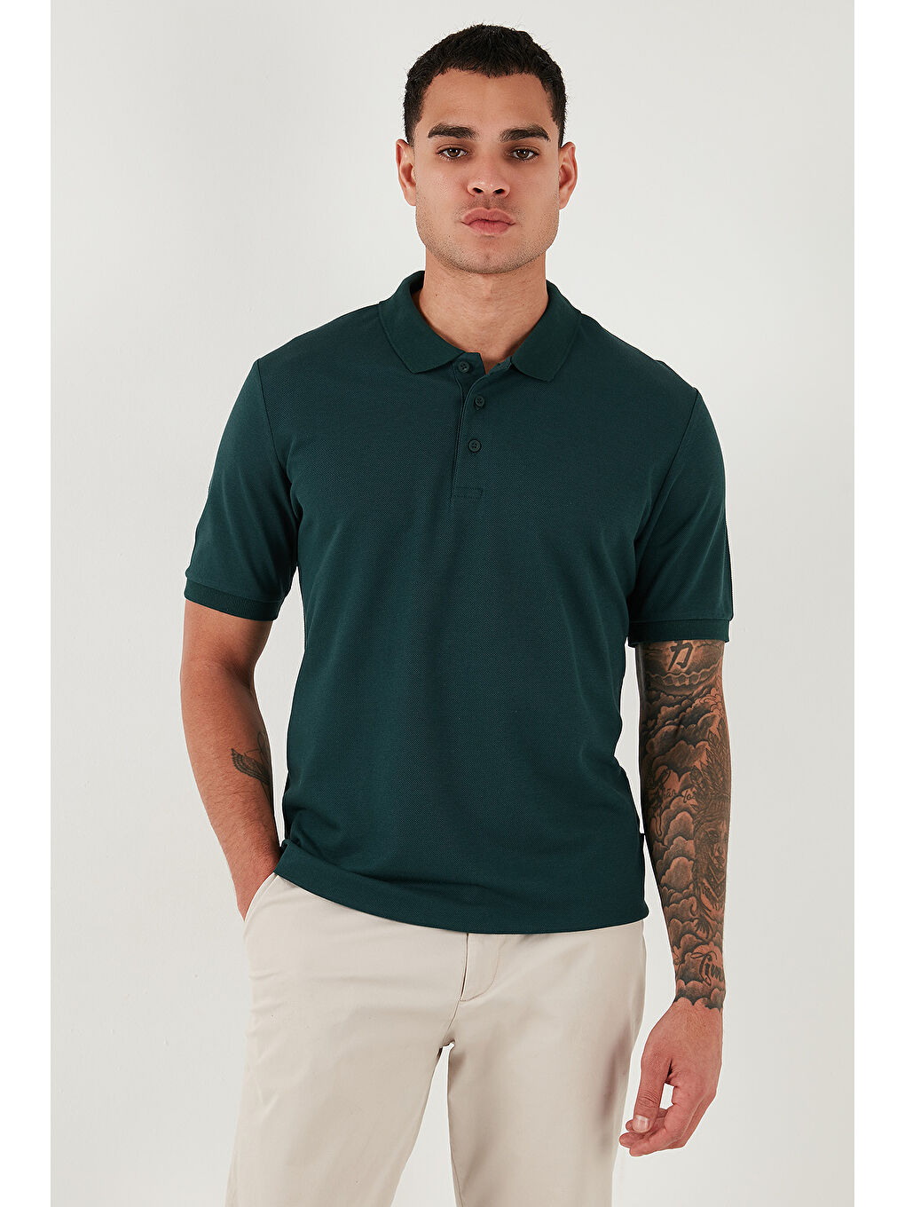 Yeşil % 100 Pamuk Regular Fit Düğmeli Erkek Polo Yaka T Shirt 5902127-1