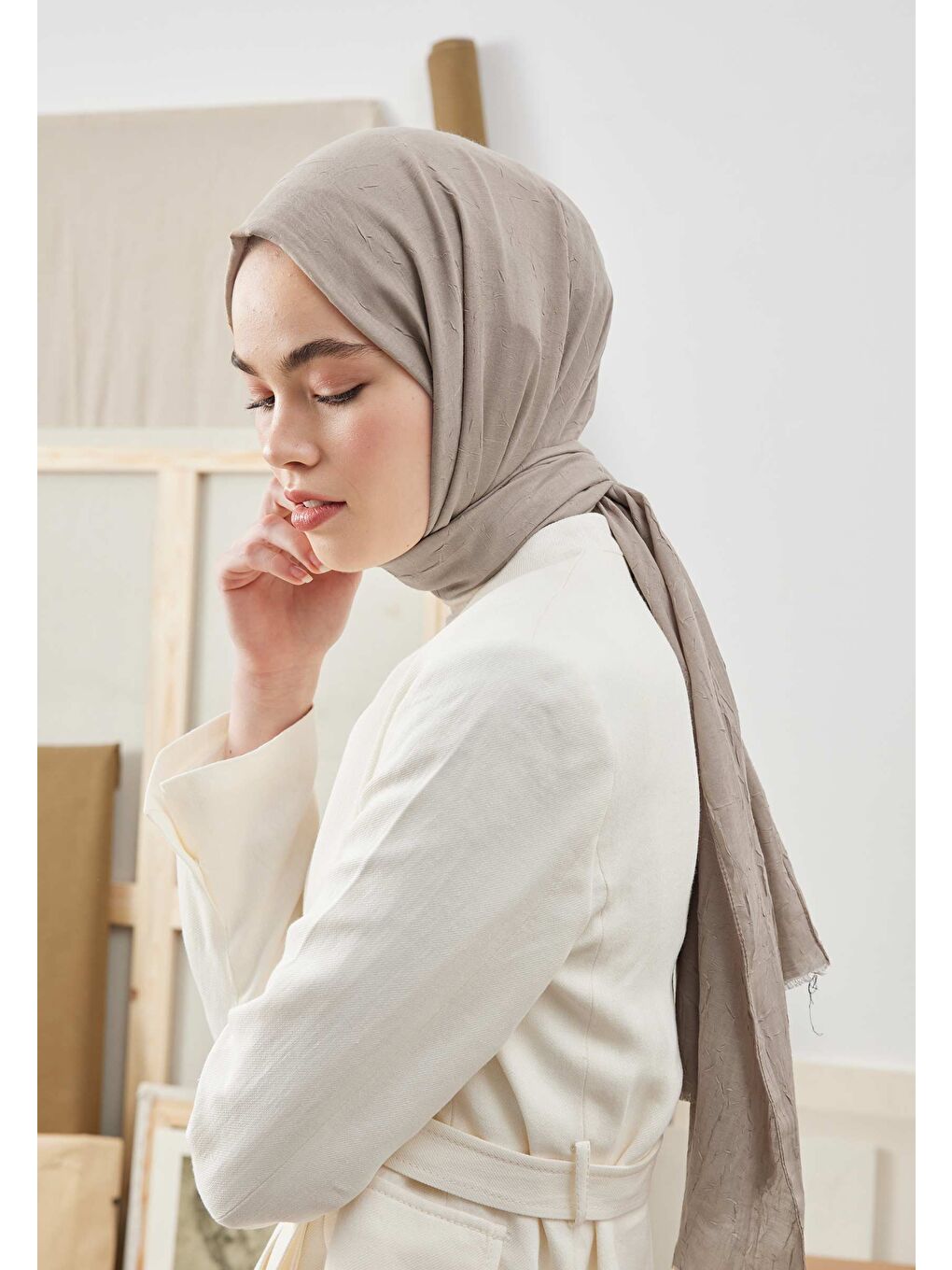 Bambu Şal Naturel Bej-3