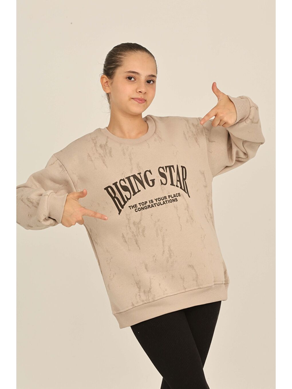 Bej Kız Çocuk Rısıng Star Baskılı Sweatshirt-2