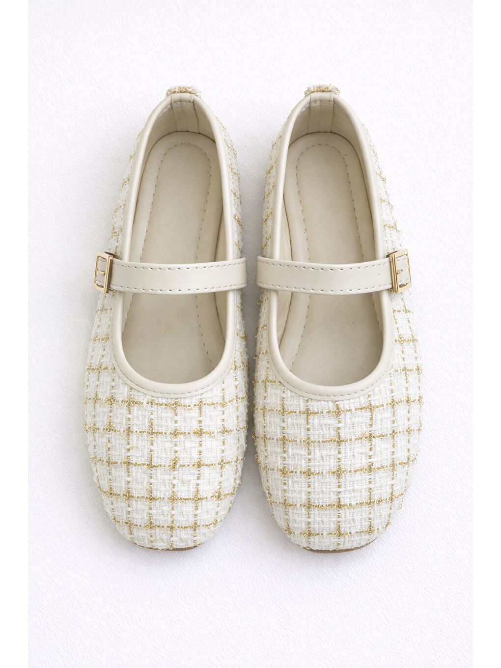 Beyaz SH-200 Tiftikli Düz Babet Günlük Kadın Ayakkabı Mary Jane Ev Babeti-2