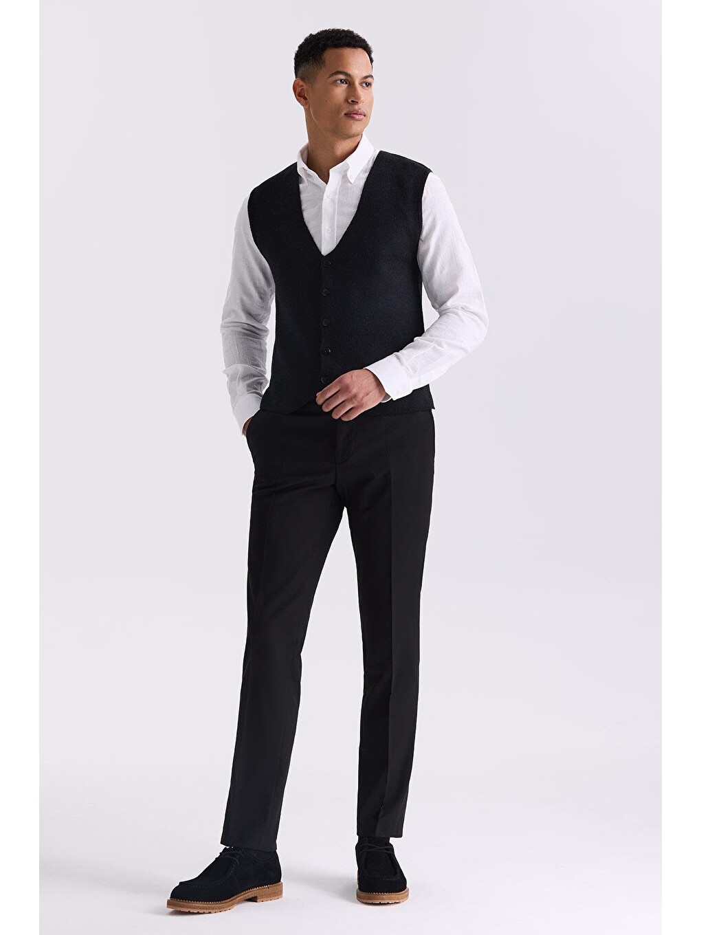 Siyah Slim Fit Düğmeli Triko Yelek-1