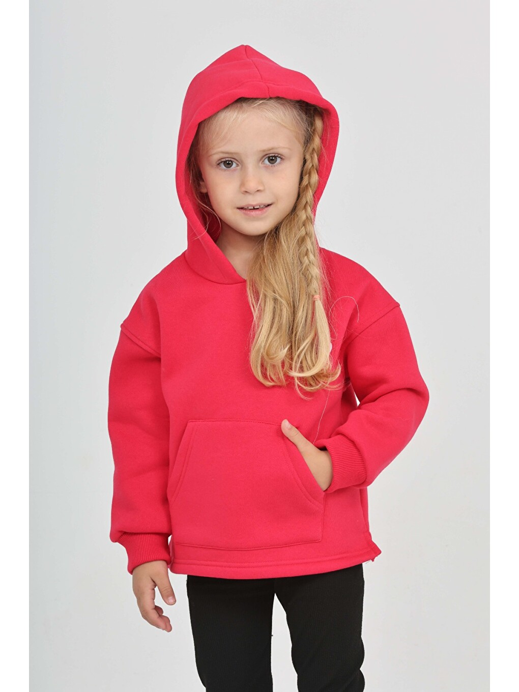 Fuşya Kız Çocuk Kalp Baskılı Sweatshırt-2