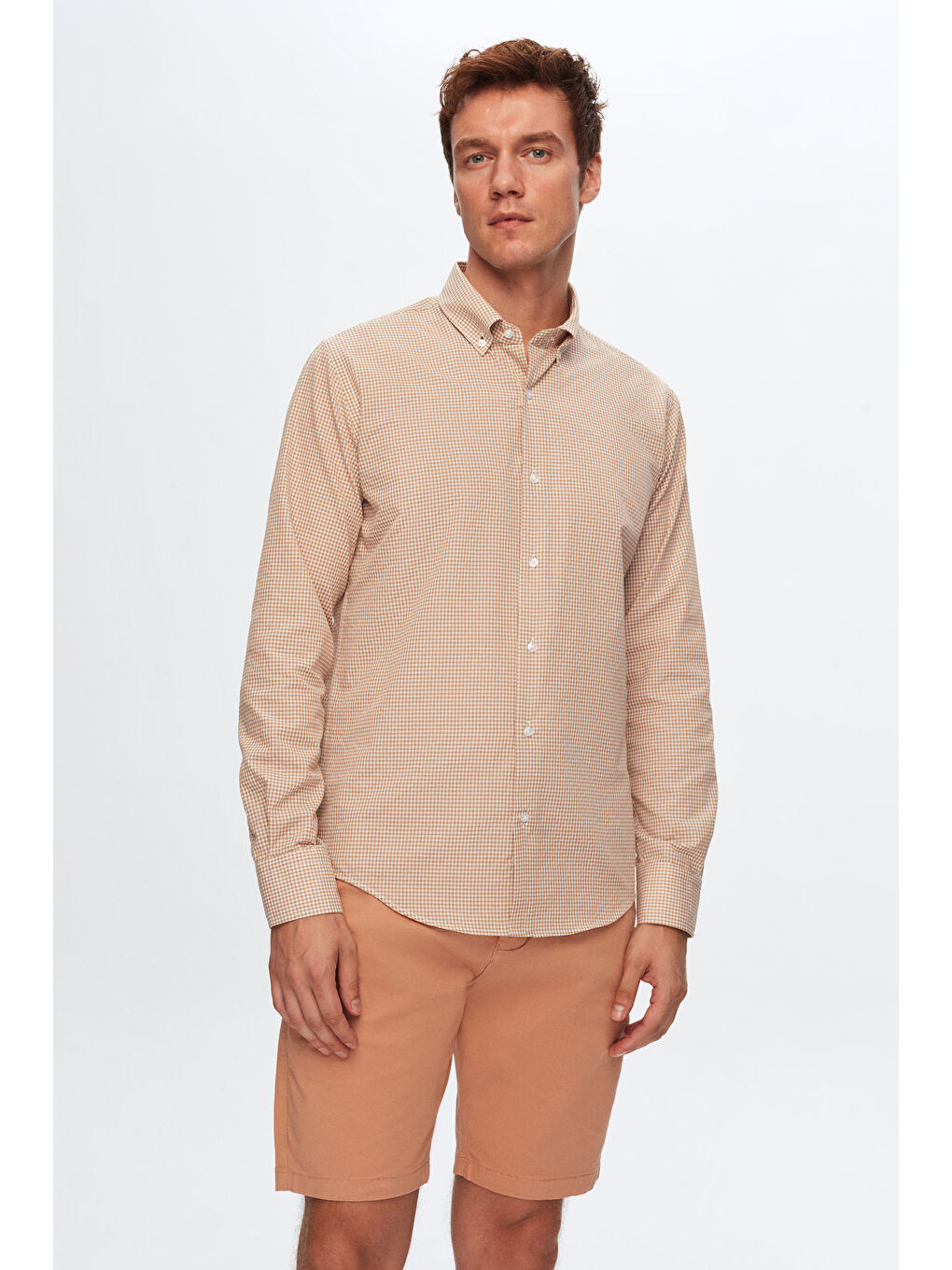 Slim Fit Bej Pötikare Gömlek