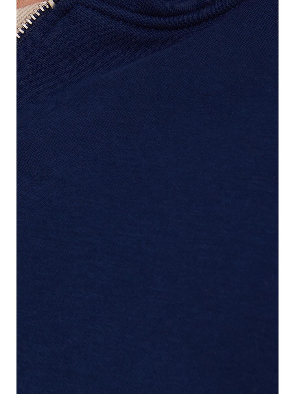 Unisex Relax Fit Rahat Kesim Pamuklu İçi Polarlı Yarım Fermuarlı Lacivert Kapüşonlu Sweatshirt-5