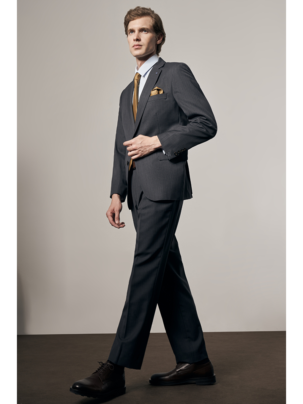 Antrasit Mono Yaka Desen Yünlü 6 Drop Comfort Fit Classic Takım Elbise 1001255102-1