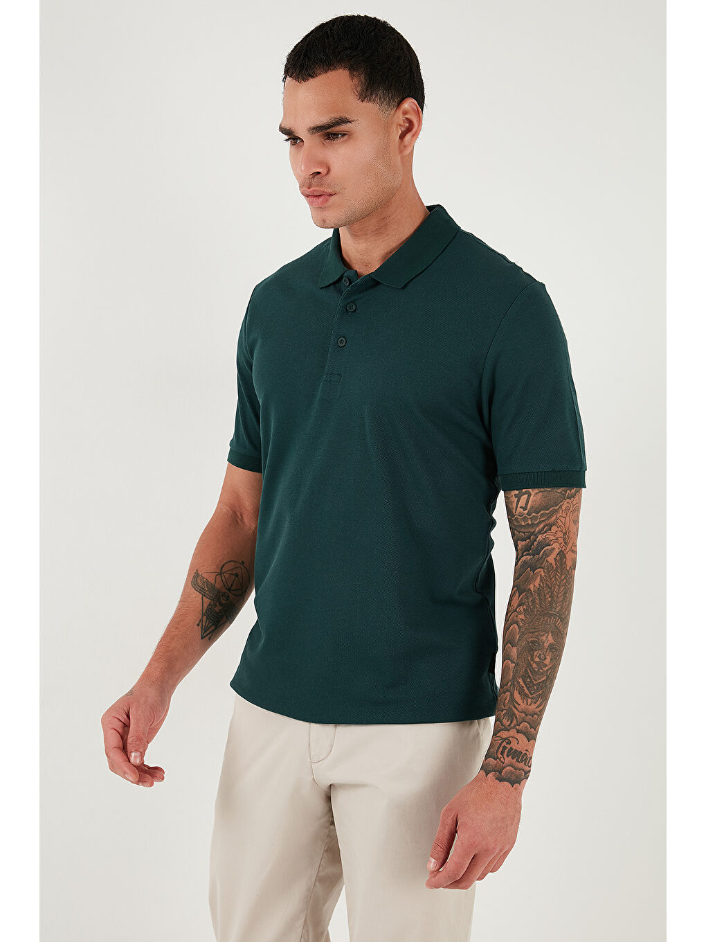 Yeşil % 100 Pamuk Regular Fit Düğmeli Erkek Polo Yaka T Shirt 5902127-3