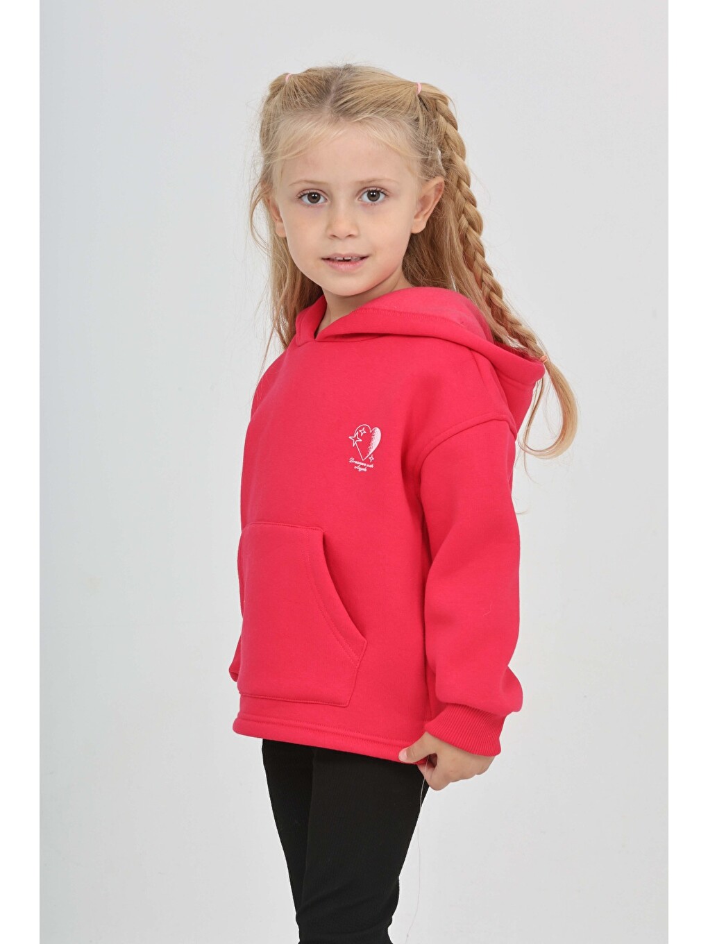 Fuşya Kız Çocuk Kalp Baskılı Sweatshırt-3