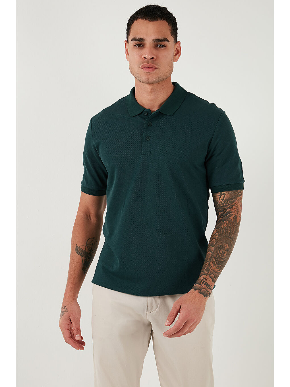 Yeşil % 100 Pamuk Regular Fit Düğmeli Erkek Polo Yaka T Shirt 5902127-4