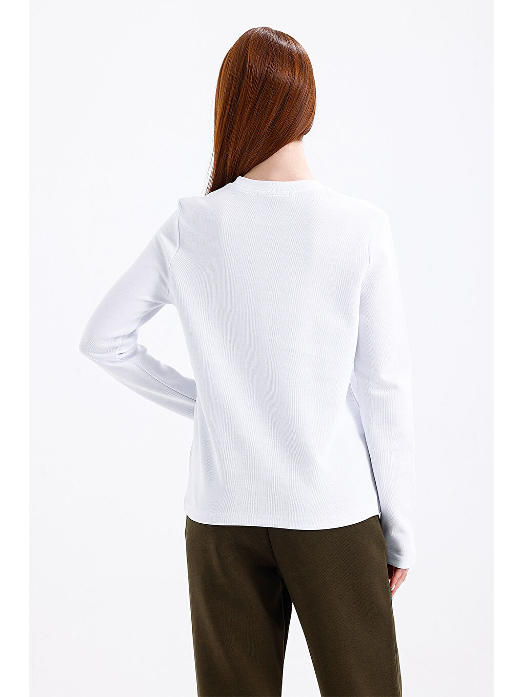 Kadın Uzun Kollu Basic Beyaz T-Shirt--2
