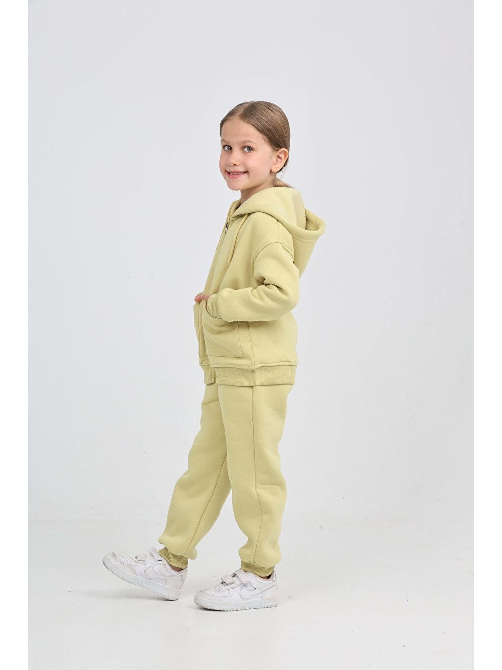 Yeşil Kız Çocuk Cep Detaylı Hırkalı Eşofman Takım-1
