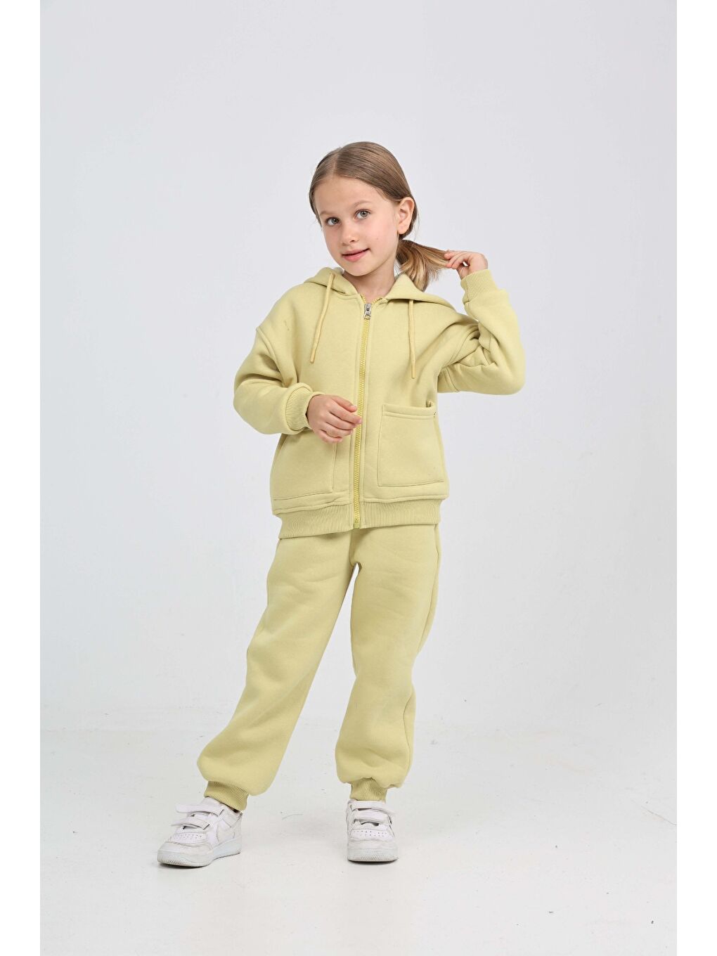 Yeşil Kız Çocuk Cep Detaylı Hırkalı Eşofman Takım-2