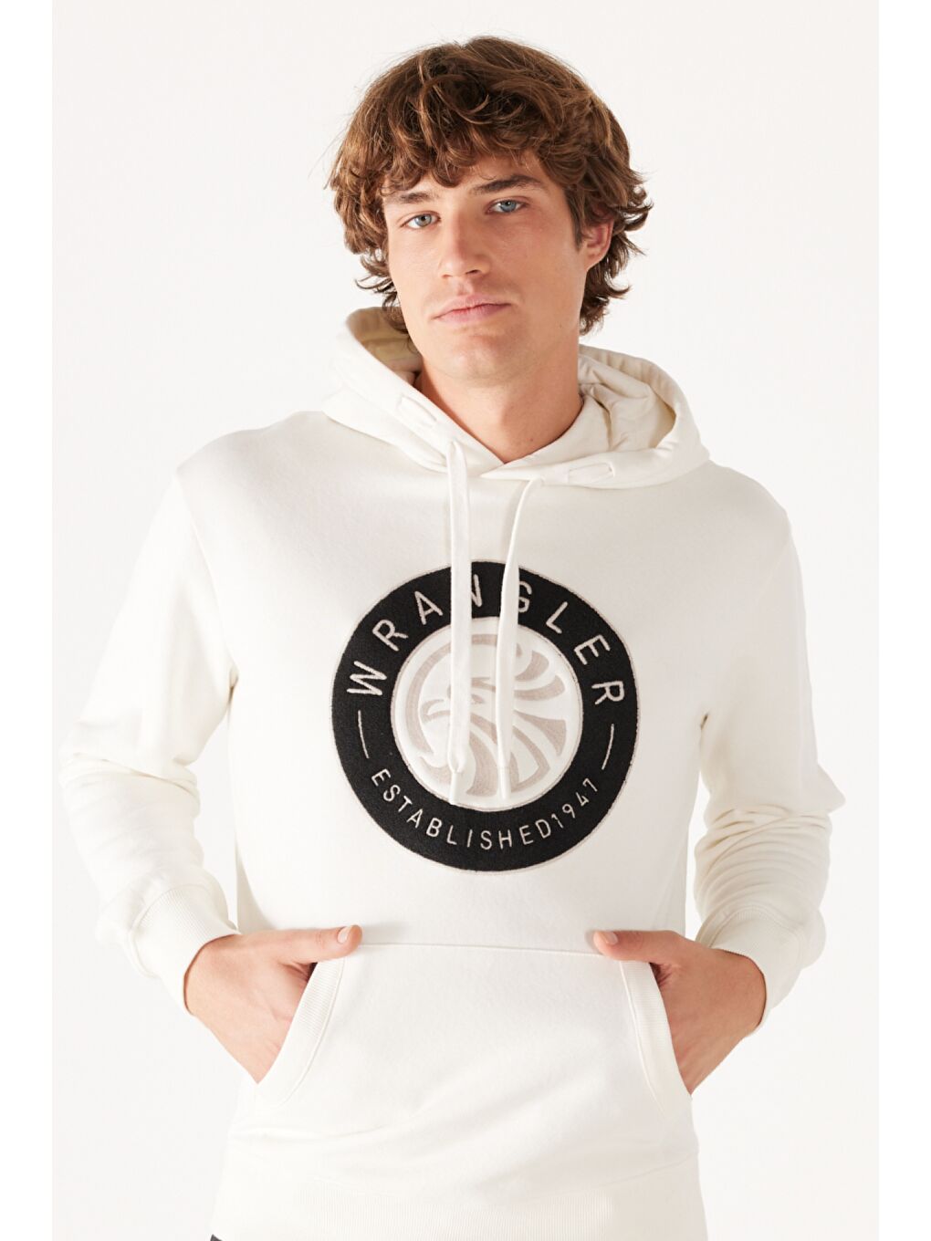 Regular Fit Normal Kesim Kapüşonlu İçi Polarlı Kırık Beyaz Sweatshirt-1