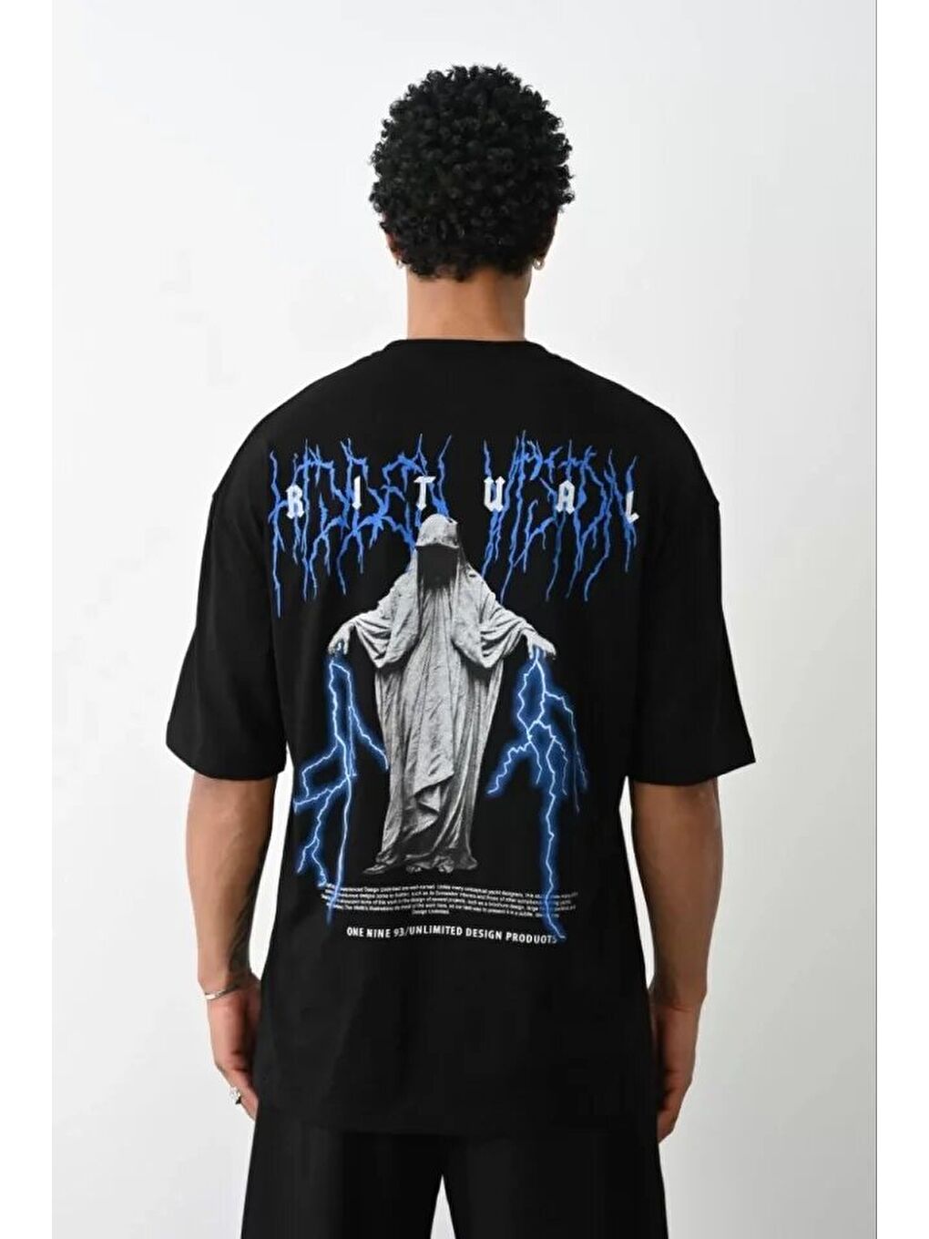 Unisex Baskılı Oversize T-Shirt - Siyah