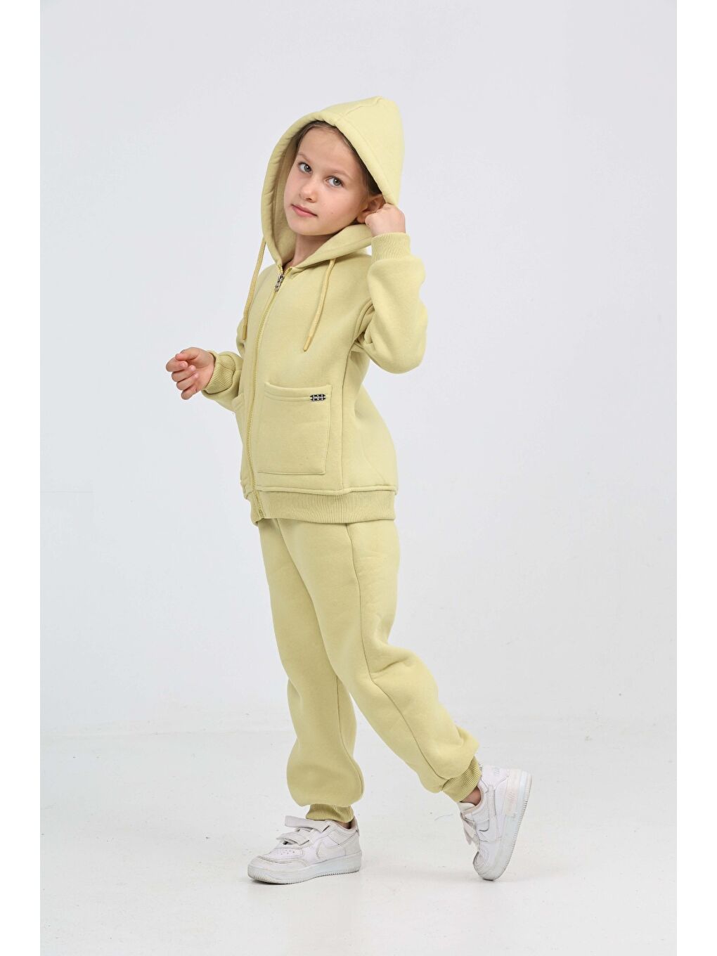 Yeşil Kız Çocuk Cep Detaylı Hırkalı Eşofman Takım-3