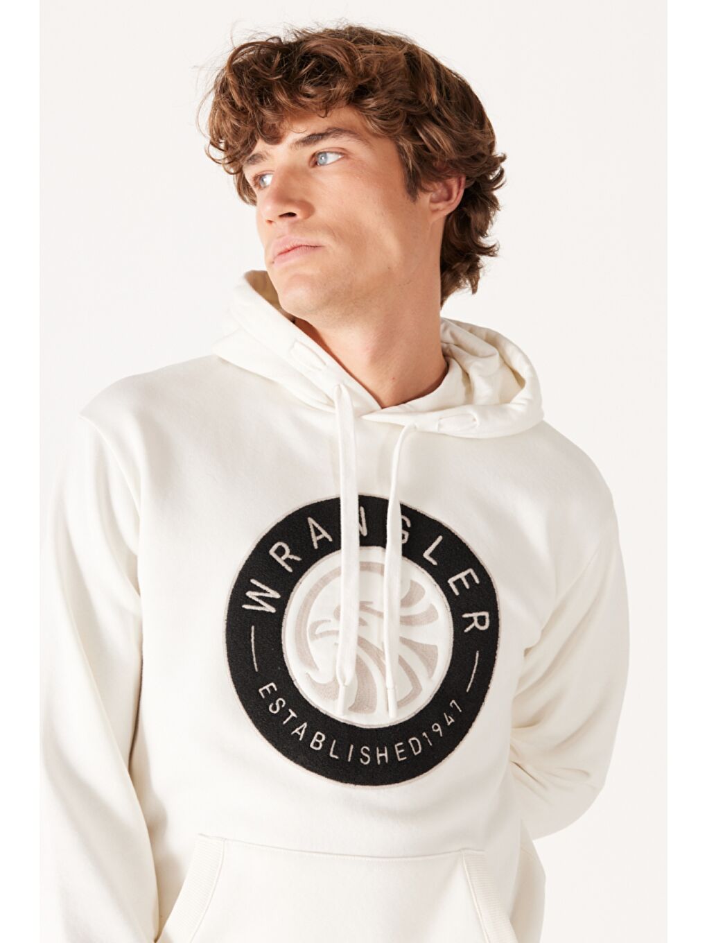 Regular Fit Normal Kesim Kapüşonlu İçi Polarlı Kırık Beyaz Sweatshirt-3