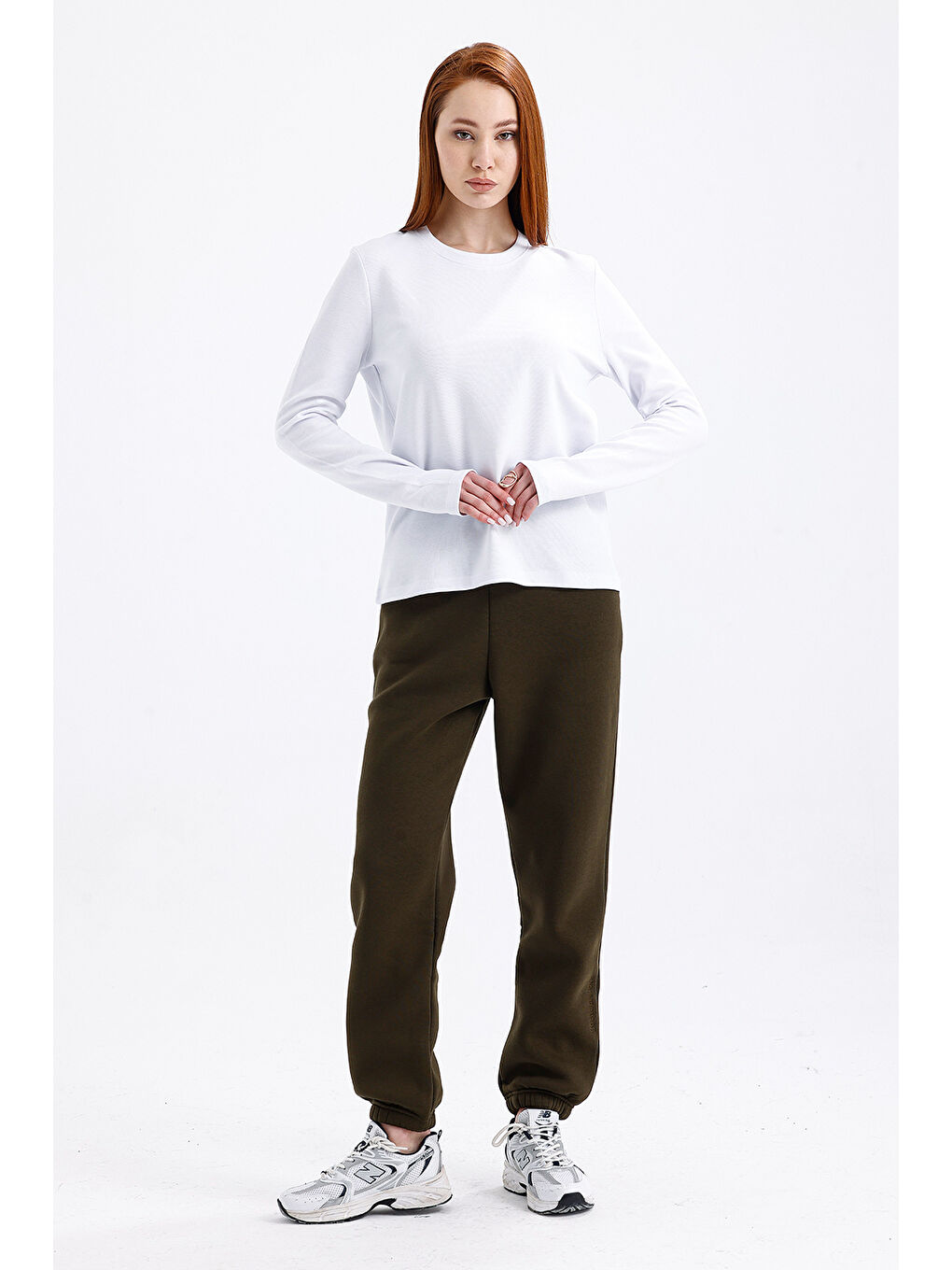 Kadın Uzun Kollu Basic Beyaz T-Shirt--3