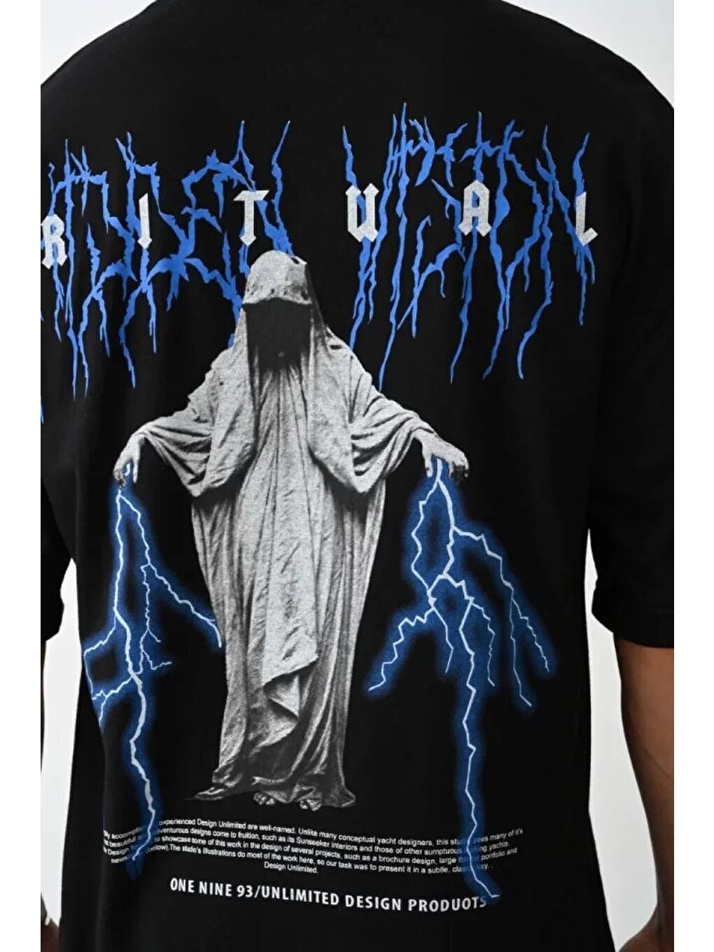 Unisex Baskılı Oversize T-Shirt - Siyah-3