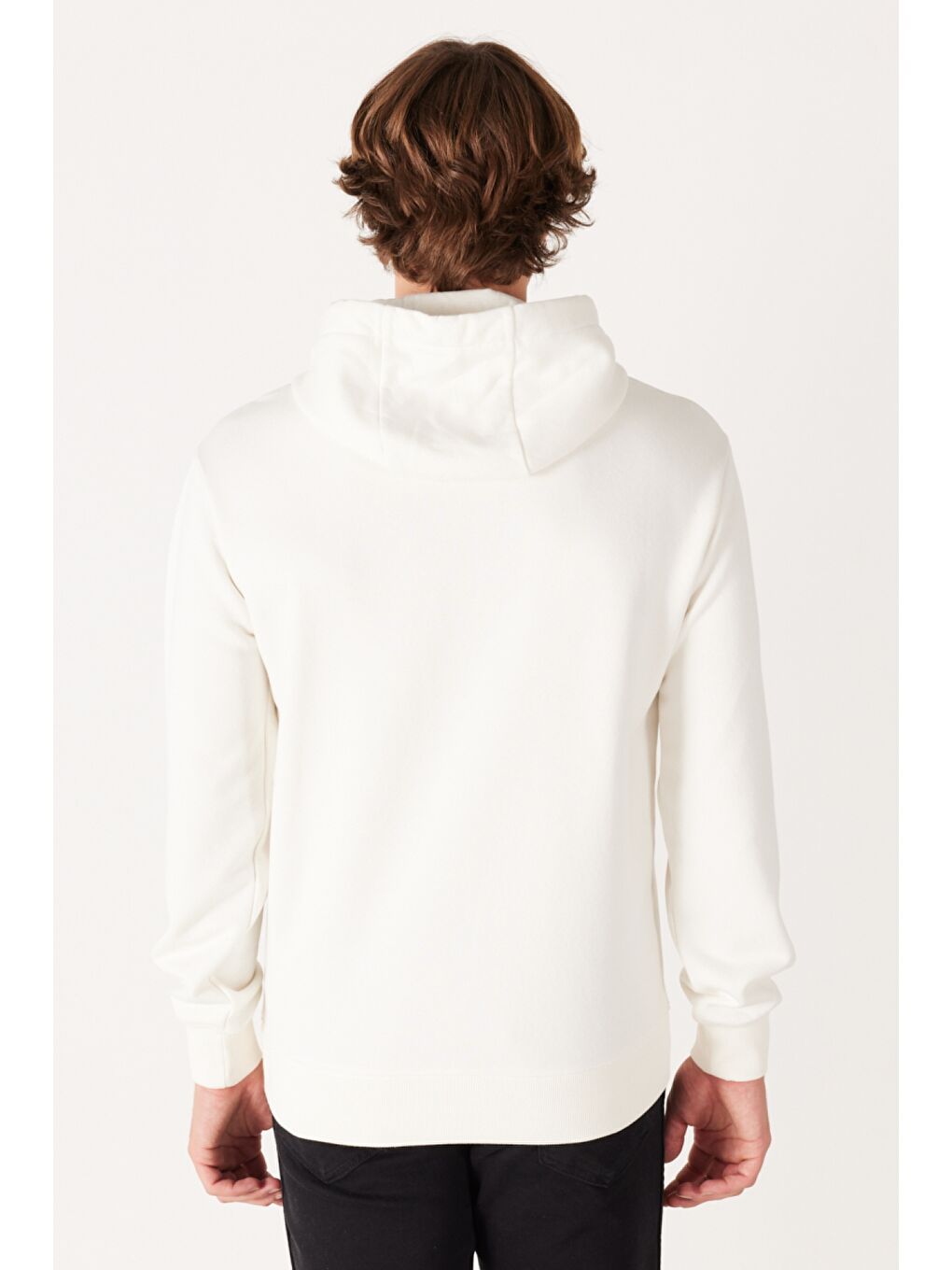 Regular Fit Normal Kesim Kapüşonlu İçi Polarlı Kırık Beyaz Sweatshirt-5