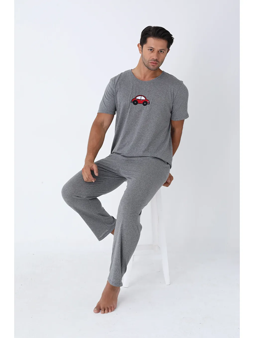 Gri ERKEK KISA KOL ÖRME PİJAMA TAKIM 7503 - GRİ