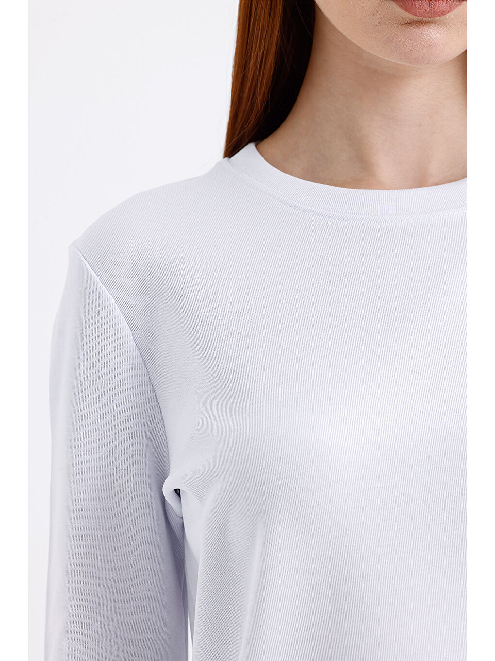 Kadın Uzun Kollu Basic Beyaz T-Shirt--4