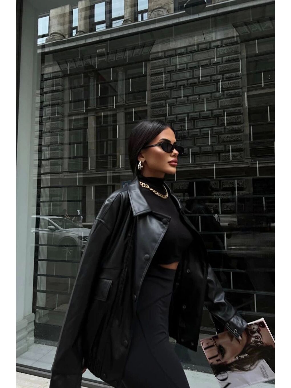 Kadın Siyah Çıtçıtlı Deri Ceket 0999-21009