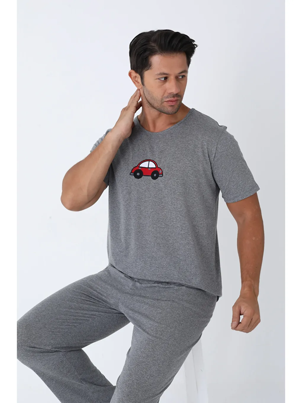 Gri ERKEK KISA KOL ÖRME PİJAMA TAKIM 7503 - GRİ-1