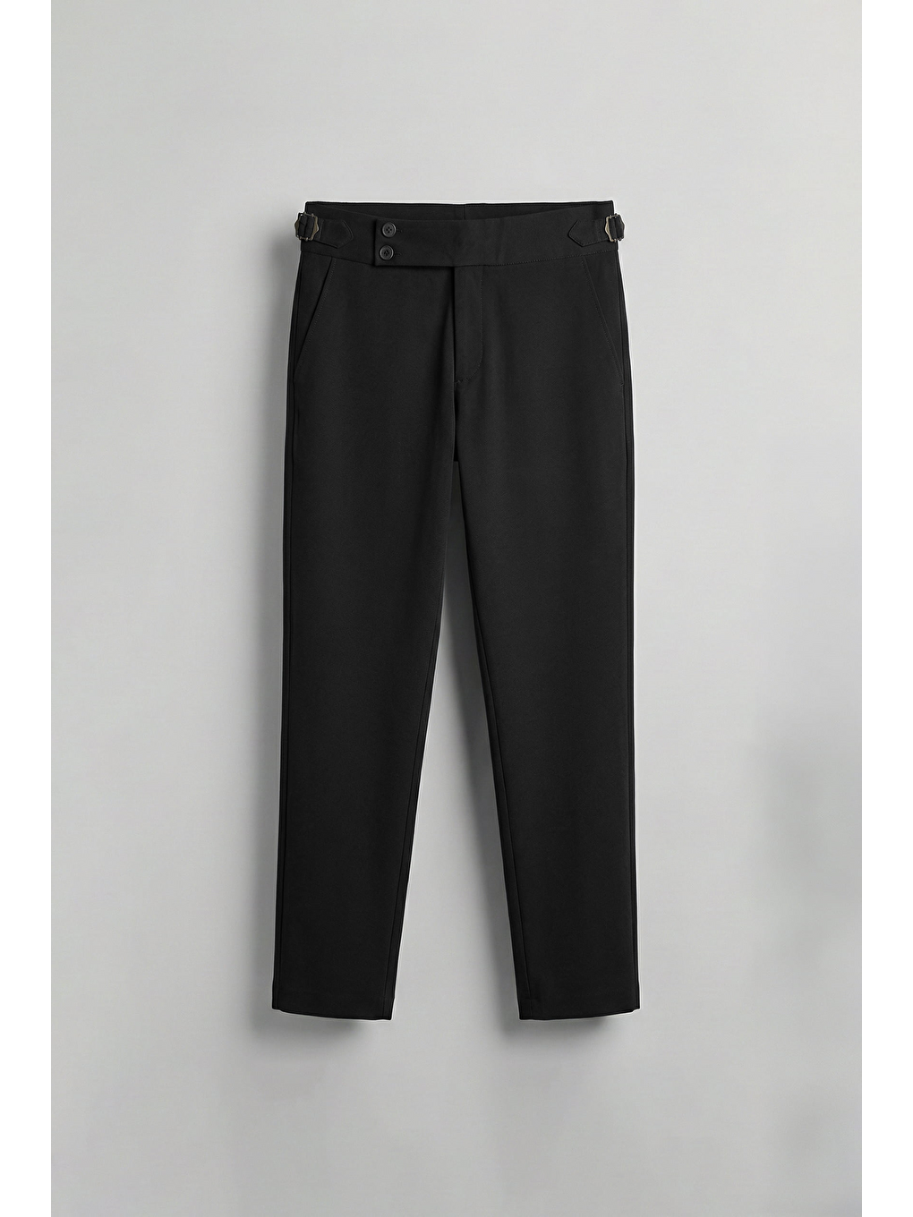 Erkek Slim Fit İtalyan Kesim Yan Tokalı Çift Düğmeli Pantolon Siyah