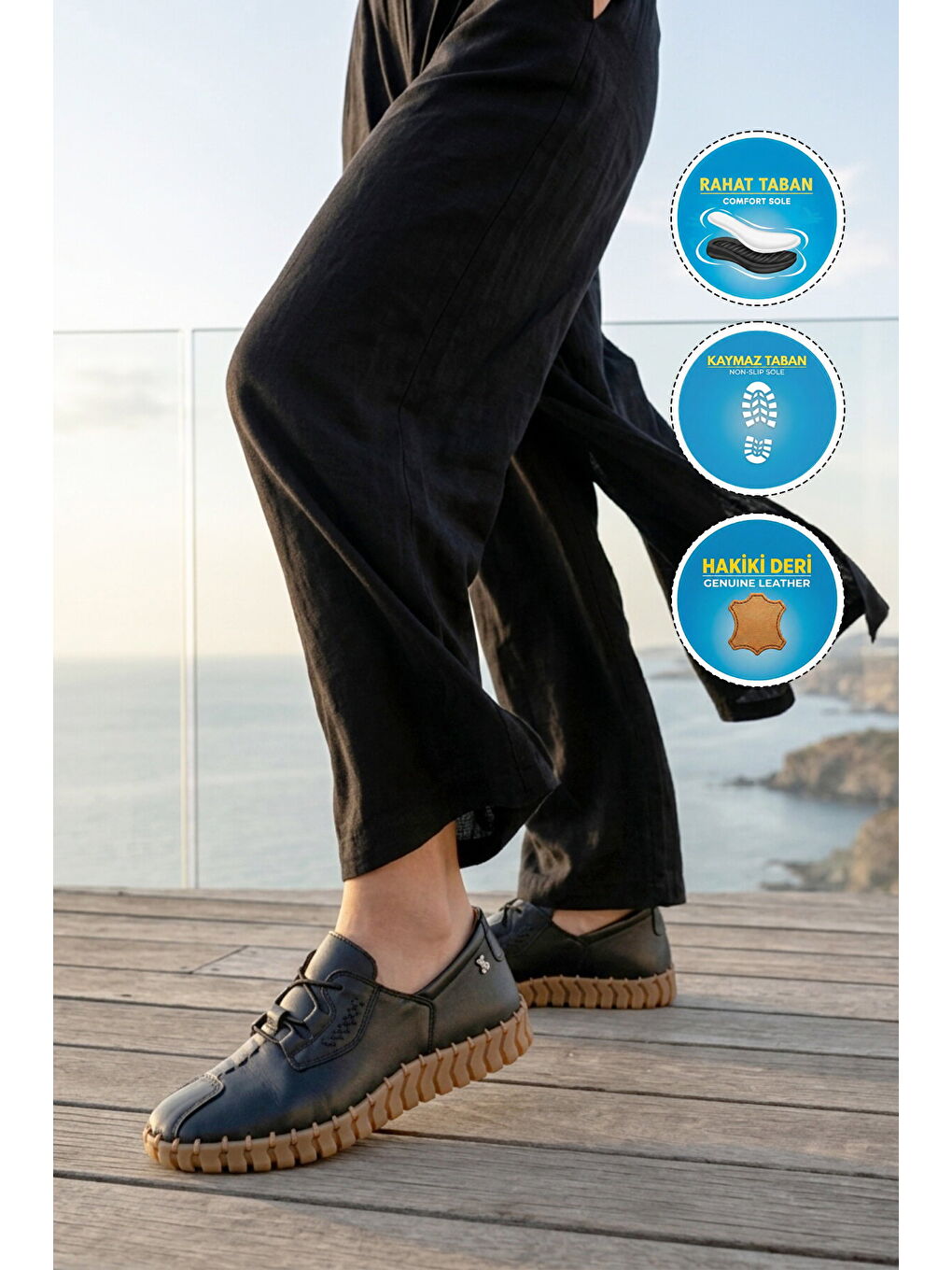 Siyah Hakiki Deri Kadın Casual Ayakkabı 2010731Y Z-2
