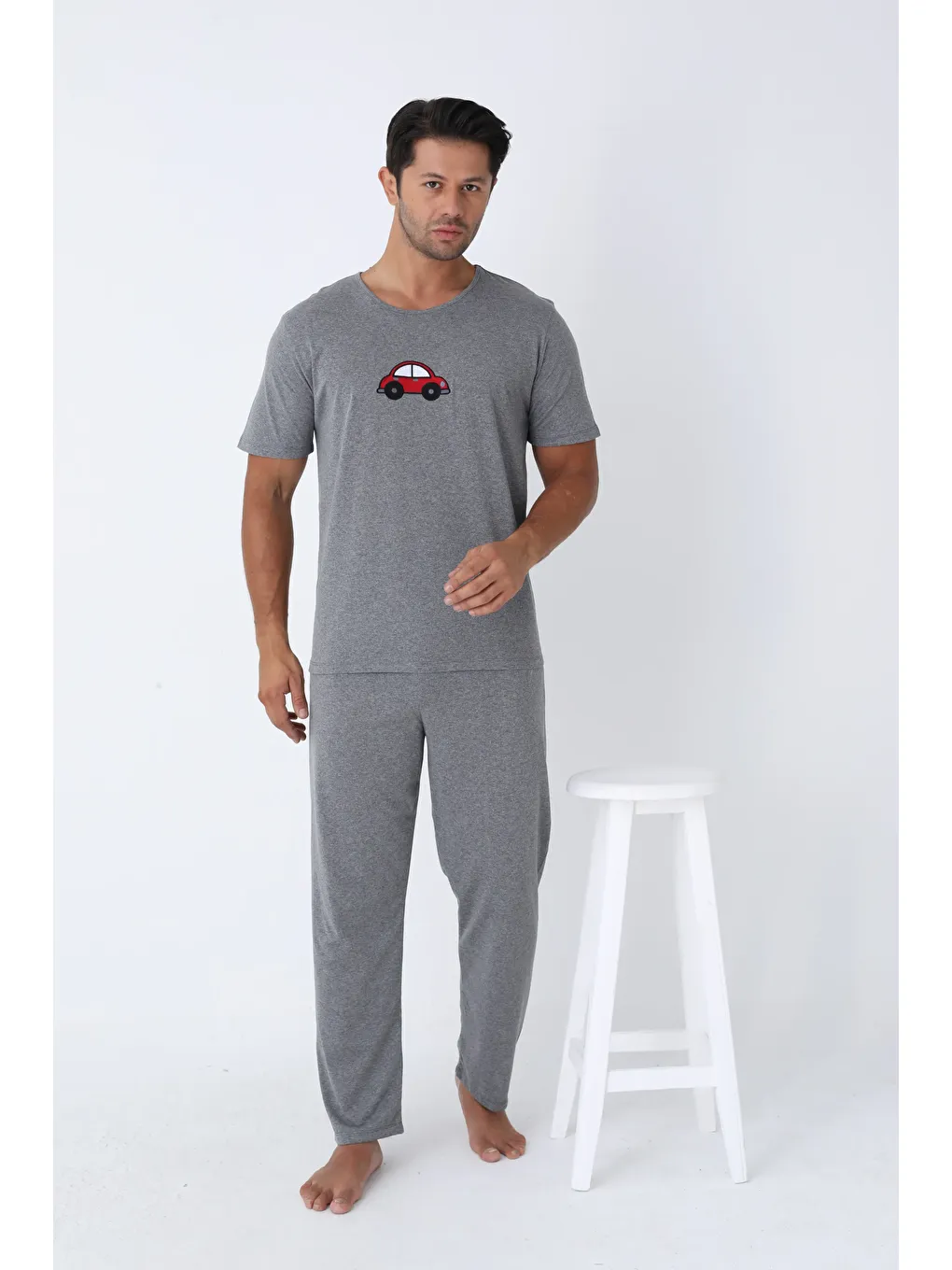Gri ERKEK KISA KOL ÖRME PİJAMA TAKIM 7503 - GRİ-2