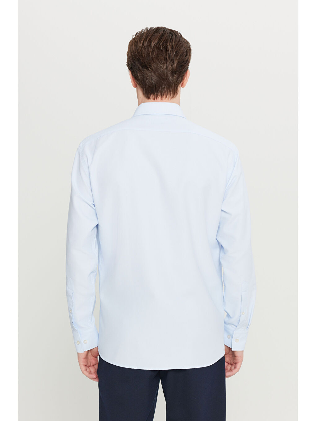 Erkek Açık Mavi Pamuklu Regular Fit Normal Kesim Klasik Yaka Armürlü Gömlek-4