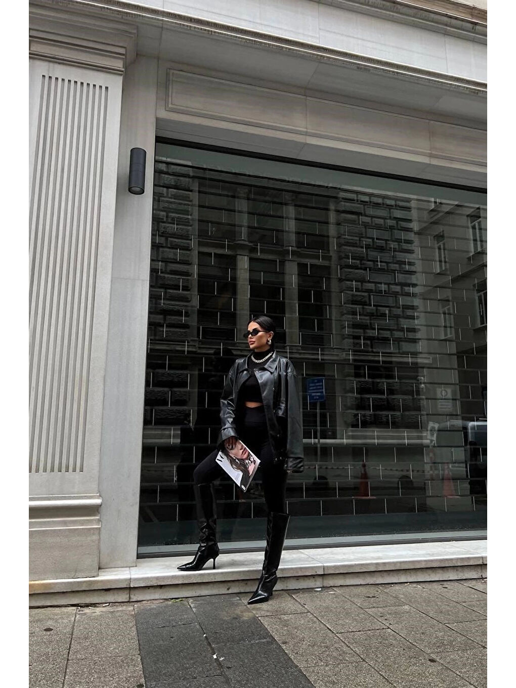 Kadın Siyah Çıtçıtlı Deri Ceket 0999-21009-3