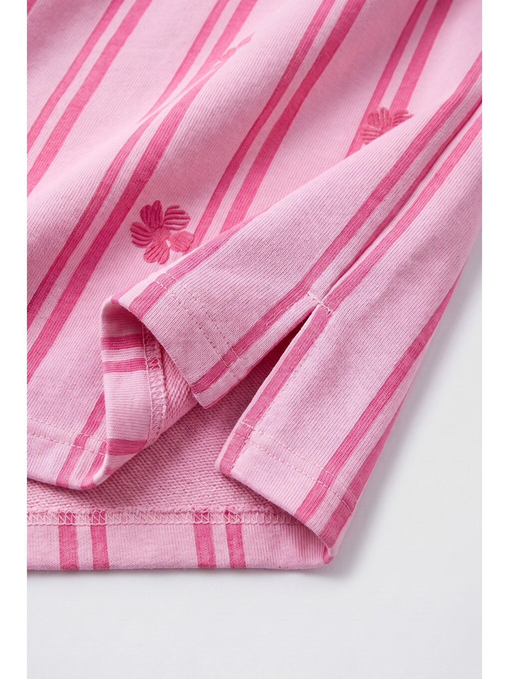 Kız Çocuk Pembe Çizgili Çiçek Desenli Sweatshirt Ve Eşofman Takımı-2